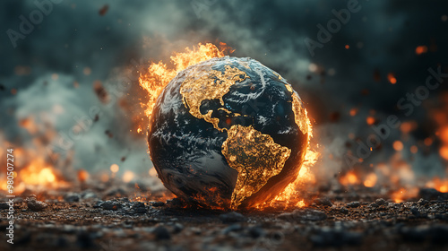 Global warming burning fire in the world.