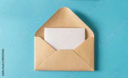 Wallpaper Mural An open envelope showcases a blank card inside, resting on a blue background, perfect for notes or heartfelt messages Torontodigital.ca