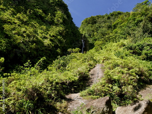 Hiking path to Galion Waterfall near Bains jaunes in Saint Claud photo