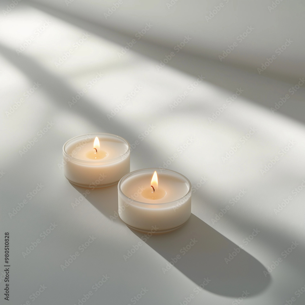 Serene candles in sunlight, minimalist decor with copy space Serene candles in sunlight, minimalist decor with copy space