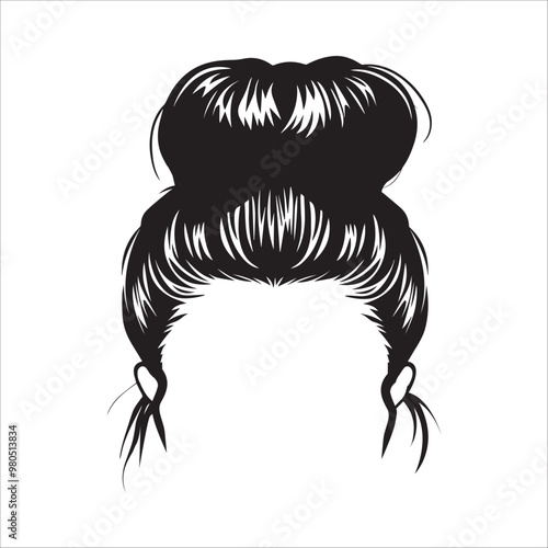 Messy Bun hair ClipArt - Girl with Lashes vector illustration