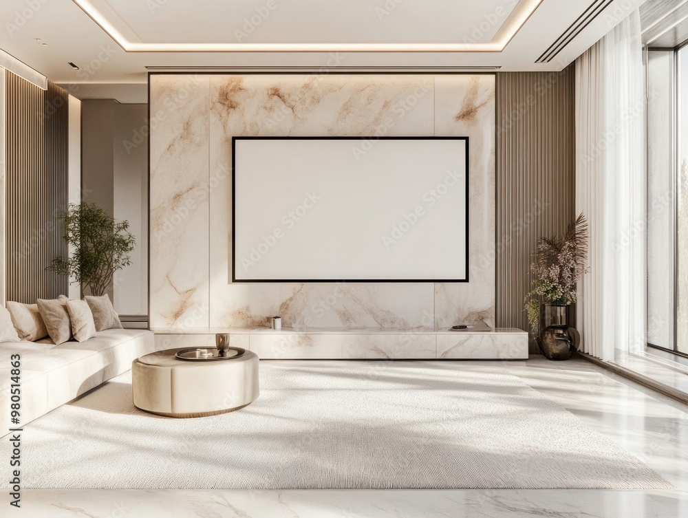 light modern home cinema in light colors with a blank screen light modern home cinema in light colors with a blank screen