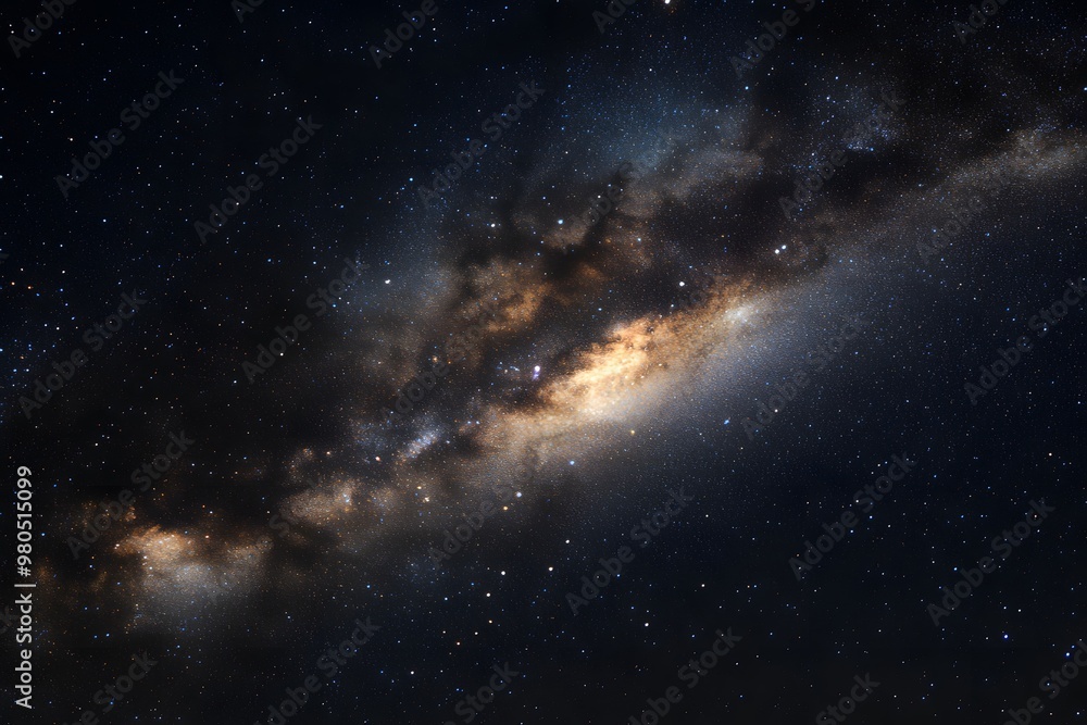 Fototapeta premium A dark night sky with stars and the Milky Way galaxy in view. 