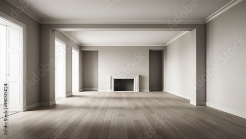 Wallpaper Mural Classical empty room interior 3d render,The rooms have wooden floors and gray walls , window looking out to the nature view. Torontodigital.ca