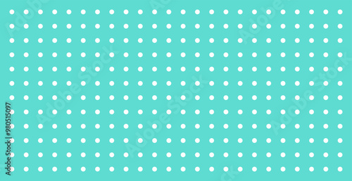 White polka dots on turquoise background. Seamless geometric pattern.