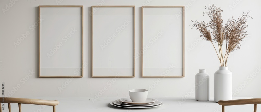 Scandinavian Minimalist Poster Frame, a sleek and airy interior featuring a mock-up poster frame, showcasing modern design elements and a harmonious color palette. Scandinavian Minimalist Poster Frame, a sleek and airy interior featuring a mock-up poster frame, showcasing modern design elements and a harmonious color palette.