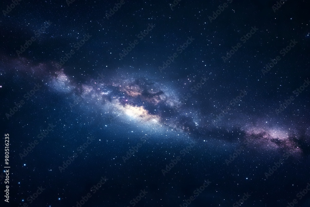 A dark night sky with stars and the Milky Way galaxy in view. A dark night sky with stars and the Milky Way galaxy in view.
