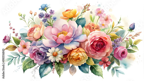 High-Quality Watercolor Flower Bouquet on White Background for Download