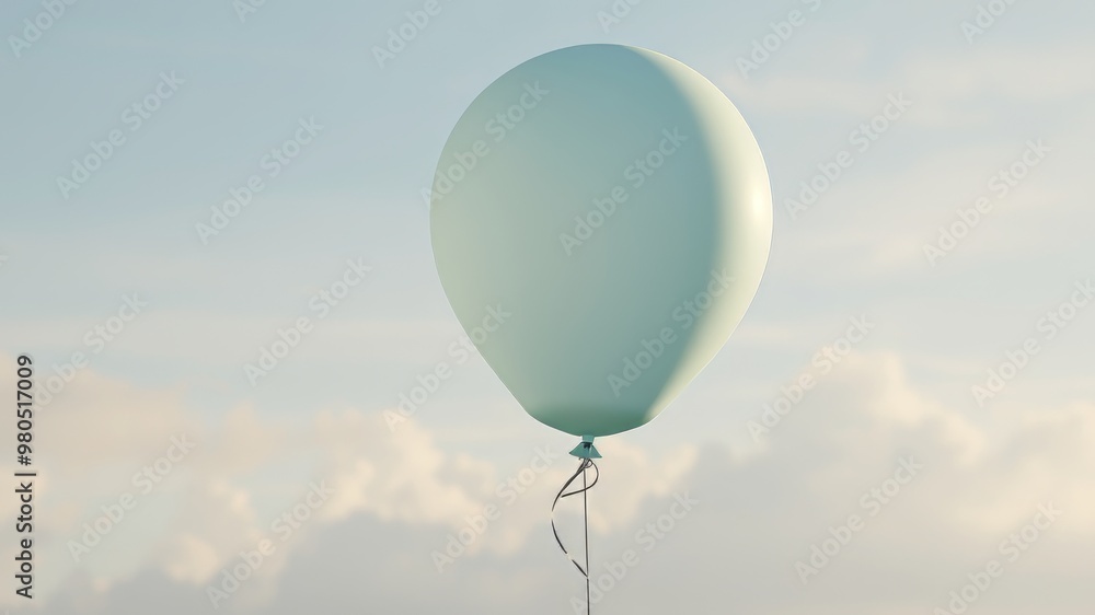Obraz premium A soft, pale blue balloon floats gently through a warm, sunny outdoor setting, its delicate wisps trailing behind