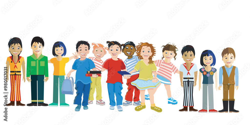Obraz premium Eine große Gruppe von Kindern vergnügt beisammen, isoliert illustration-.eps