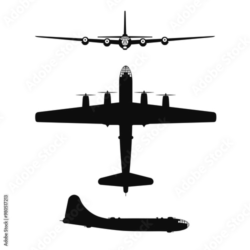 Vector illustration silhouette of the Boeing B-29 Superfortress isolated