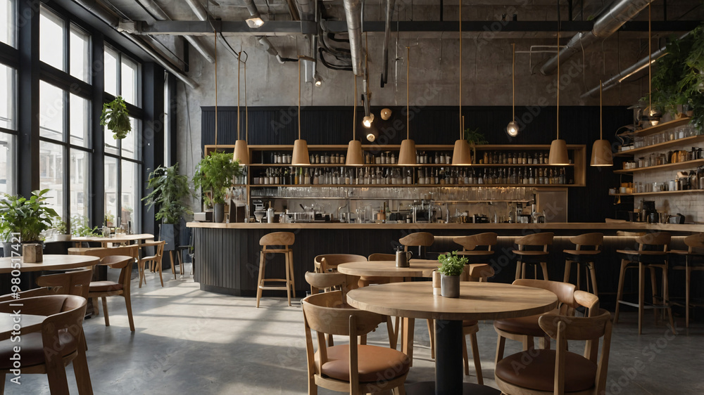Luxury restaurant interior with tables and chairs in a stylish, modern design-8 Luxury restaurant interior with tables and chairs in a stylish, modern design-8