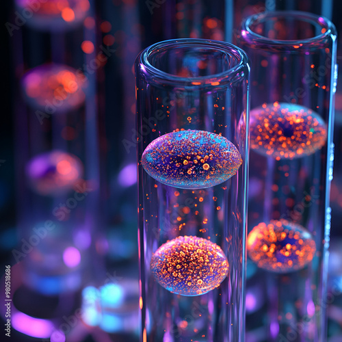 Vivid Lab Experiment with Colorful Liquid in Test Tubes