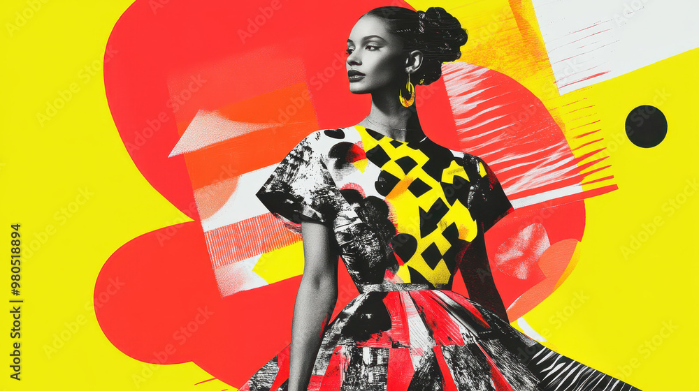 Abstract fashion collage with vibrant geometric patterns and modern art influence Abstract fashion collage with vibrant geometric patterns and modern art influence