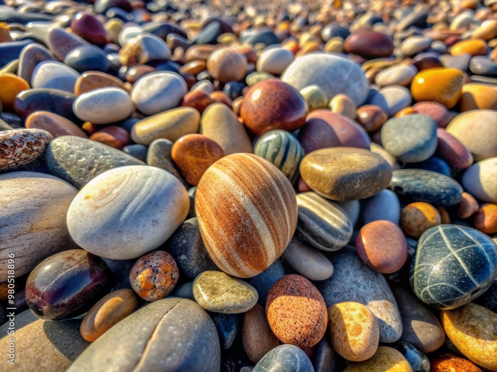 Intimately capturing natural imperfections, a vibrant assortment of rounded pebbles on a serene beach showcases unique shapes, intricate textures, and subtle color variations. Intimately capturing natural imperfections, a vibrant assortment of rounded pebbles on a serene beach showcases unique shapes, intricate textures, and subtle color variations.