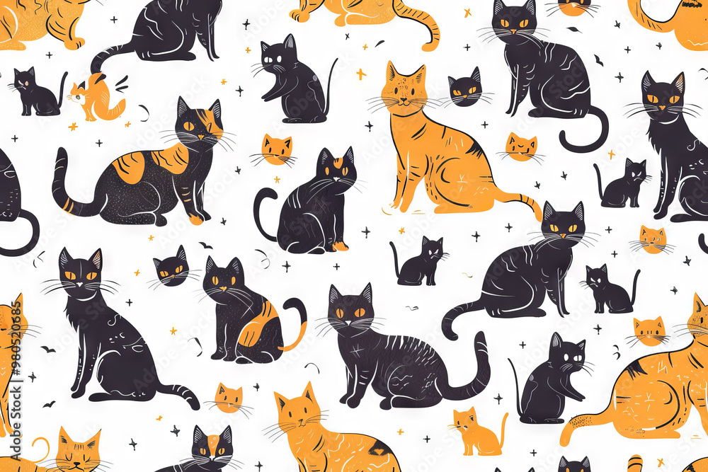 Illustration of cute seamless cat pattern. Illustration of cute seamless cat pattern.