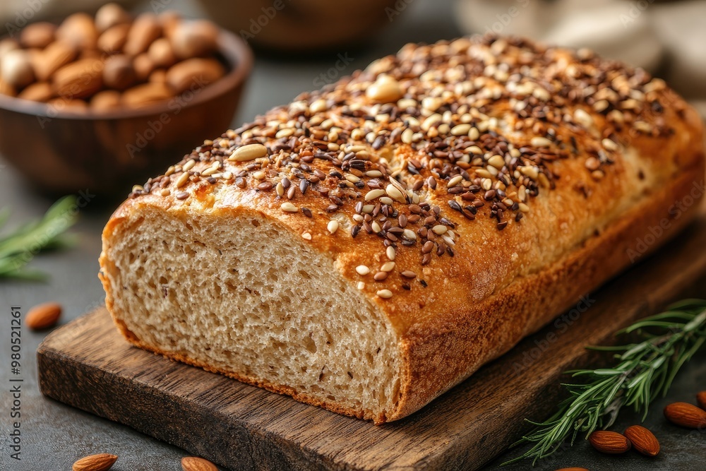 Freshly baked loaf of bread resting on a wooden cutting board Freshly baked loaf of bread resting on a wooden cutting board