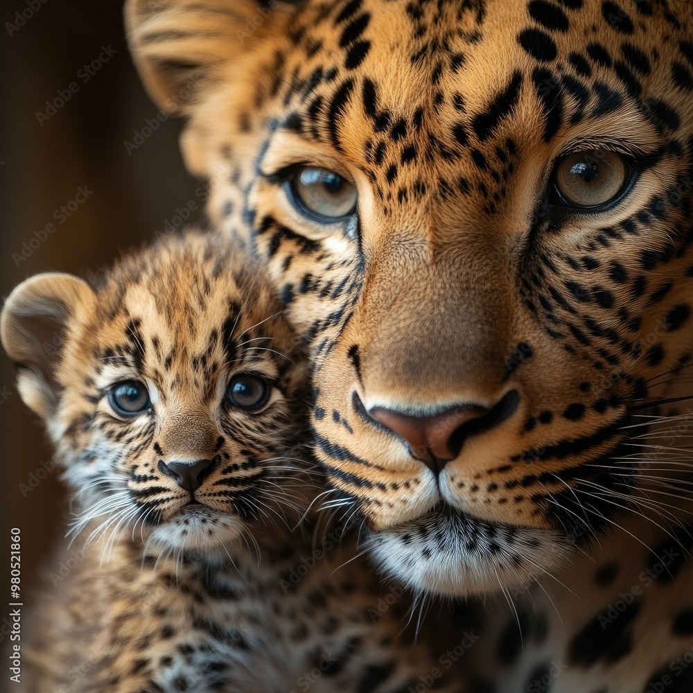 Obraz premium Leopard mother and cub posing in the jungle