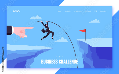 Businessman jumps pole vault over graph bars flat style design vector illustration business concept. Business growth and goal achievement concept.