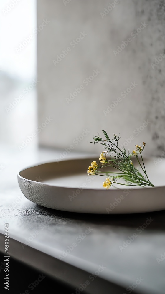 Side view of a beautifully arranged minimalist plate featuring a single exquisitely plated dish Side view of a beautifully arranged minimalist plate featuring a single exquisitely plated dish