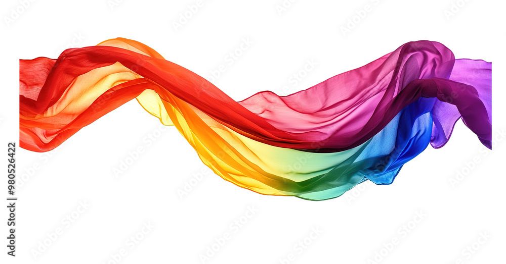 Vibrant red and rainbow fabric waving gracefully, on a transparent backdrop. Vibrant red and rainbow fabric waving gracefully, on a transparent backdrop.