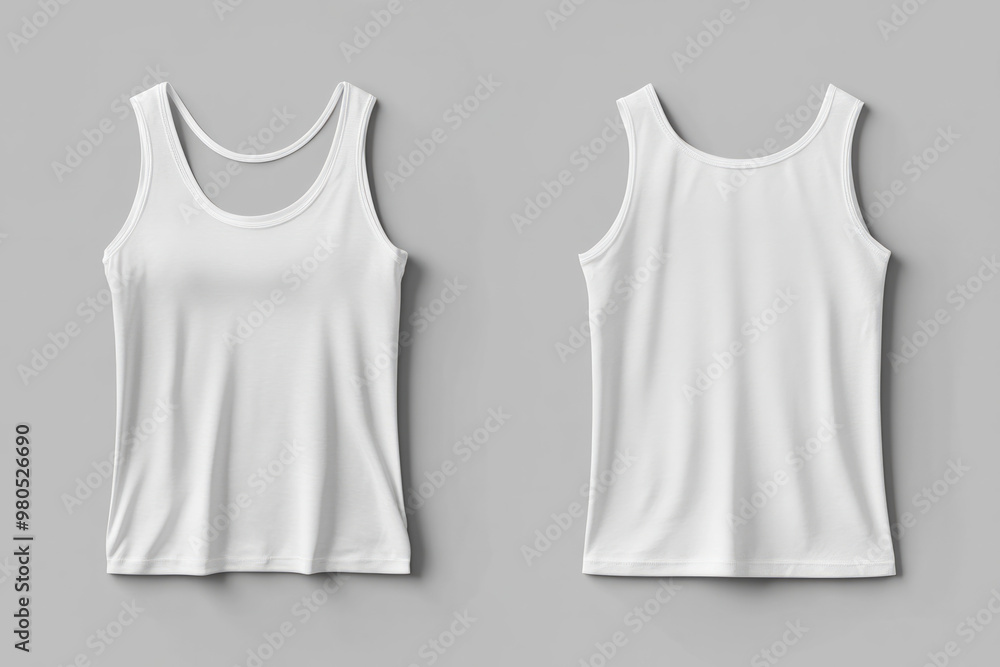 Women's tank top mockup. White blank tank top front and back views. female clothes wearing attractive apparel tank top models flattering template isolated on gray background perfect studio lighting Women's tank top mockup. White blank tank top front and back views. female clothes wearing attractive apparel tank top models flattering template isolated on gray background perfect studio lighting