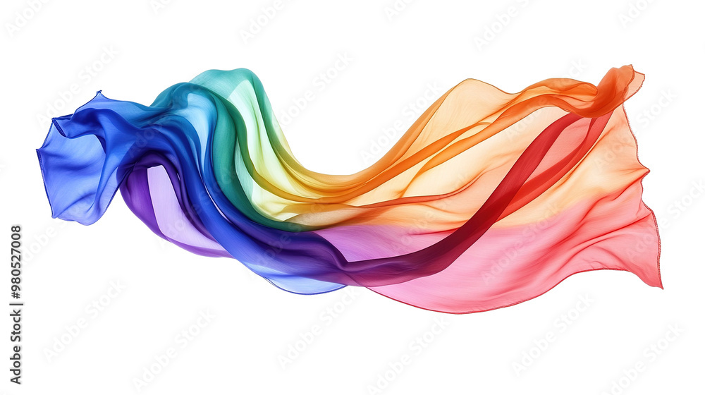 Obraz premium Vibrant rainbow and red cloth fluttering, isolated on clear backdrop.