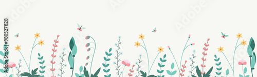 Flat vector illustration of Spring background. Banner, greeting card, poster, invitation template, flyer. Great for any designs, textile, art, walls, package, web