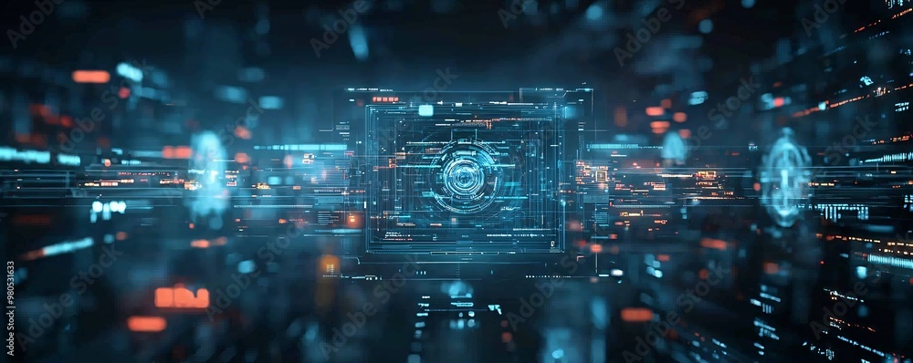Fototapeta premium AI city, advanced technology, futuristic infrastructure, holographic displays