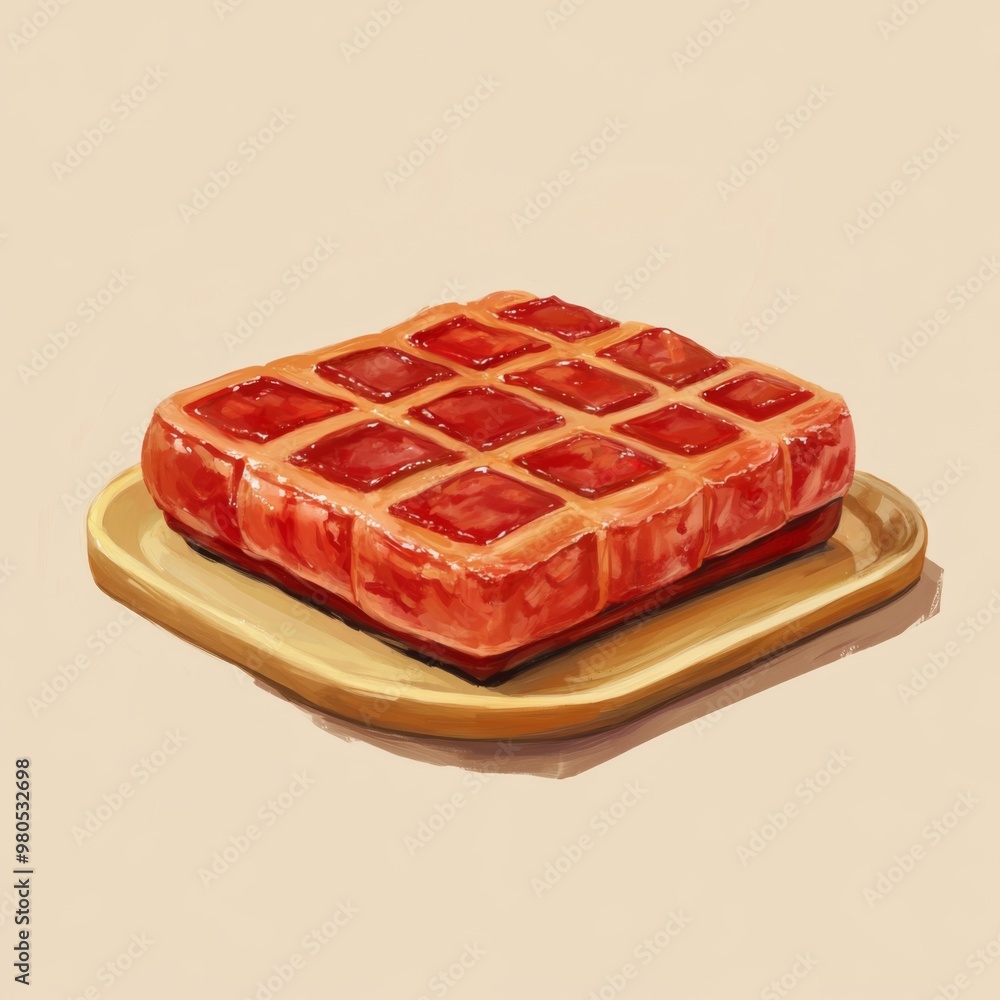 red Colour Chinese Sausage Grid Cake, in a wooden color red Colour Chinese Sausage Grid Cake, in a wooden color