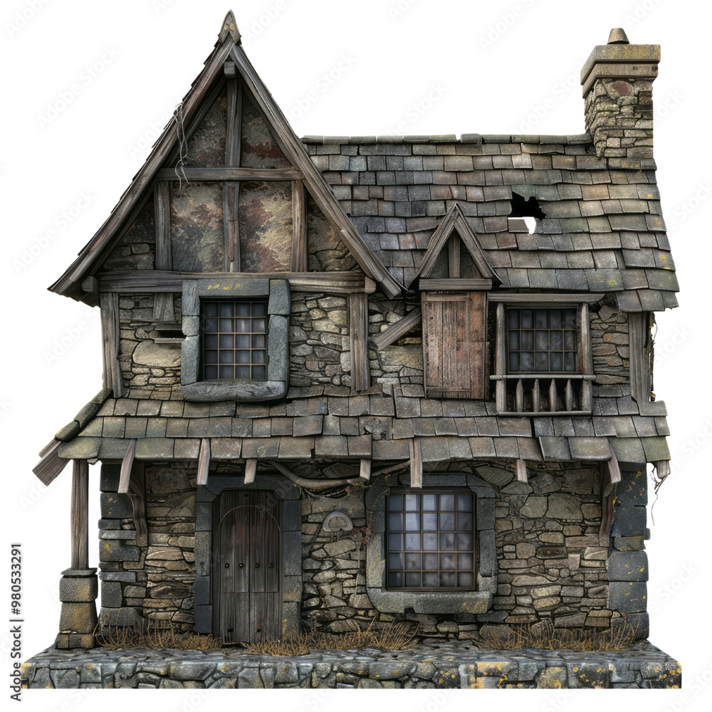 Old abandoned house, game asset isolated on a transparent background. Old abandoned house, game asset isolated on a transparent background.