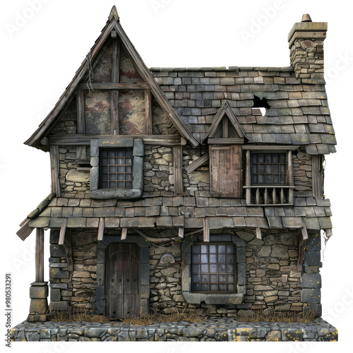 Old abandoned house, game asset isolated on a transparent background.