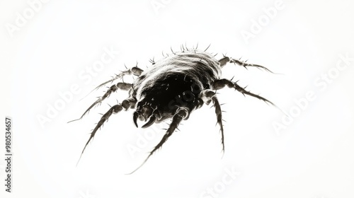 Detailed isolated image of a microscopic mite floating in a white space environment photo