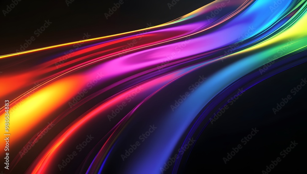 Obraz premium Abstract fluid shapes in vibrant rainbow colors, forming two intertwined rings on a black background. 