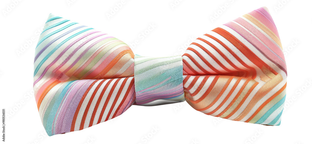 A colorful striped bow tie on a transparent background with pastel colors. A colorful striped bow tie on a transparent background with pastel colors.
