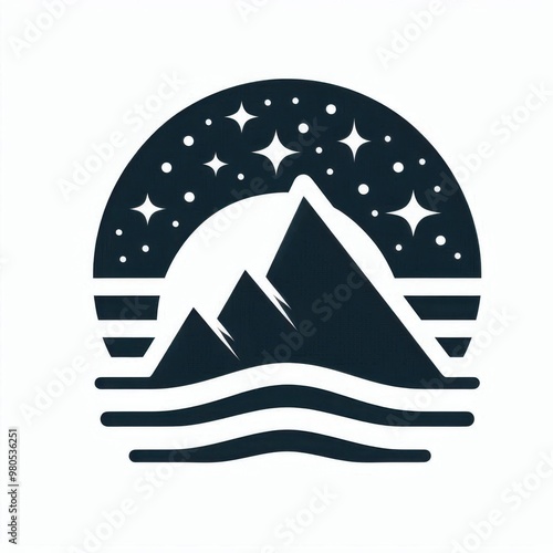 mountain , moon and star illustration vector photo