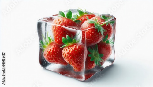 strawberry in ice cube