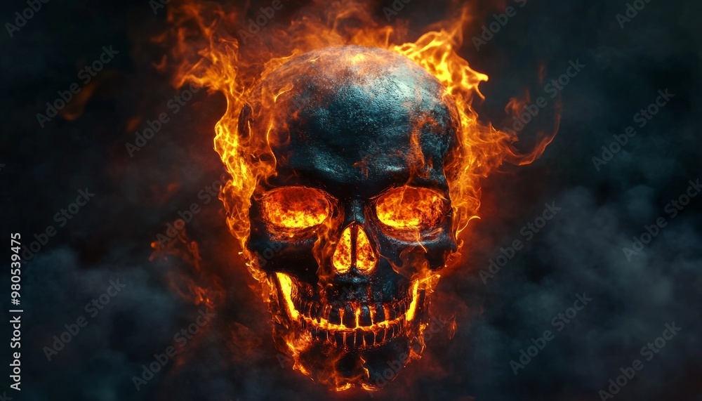 Spooky Halloween Background with Glowing Jack-O'-Lantern in Dark Smoke Spooky Halloween Background with Glowing Jack-O'-Lantern in Dark Smoke