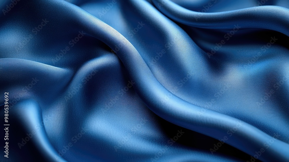 Fototapeta premium Smooth blue fabric draping elegantly in soft waves.