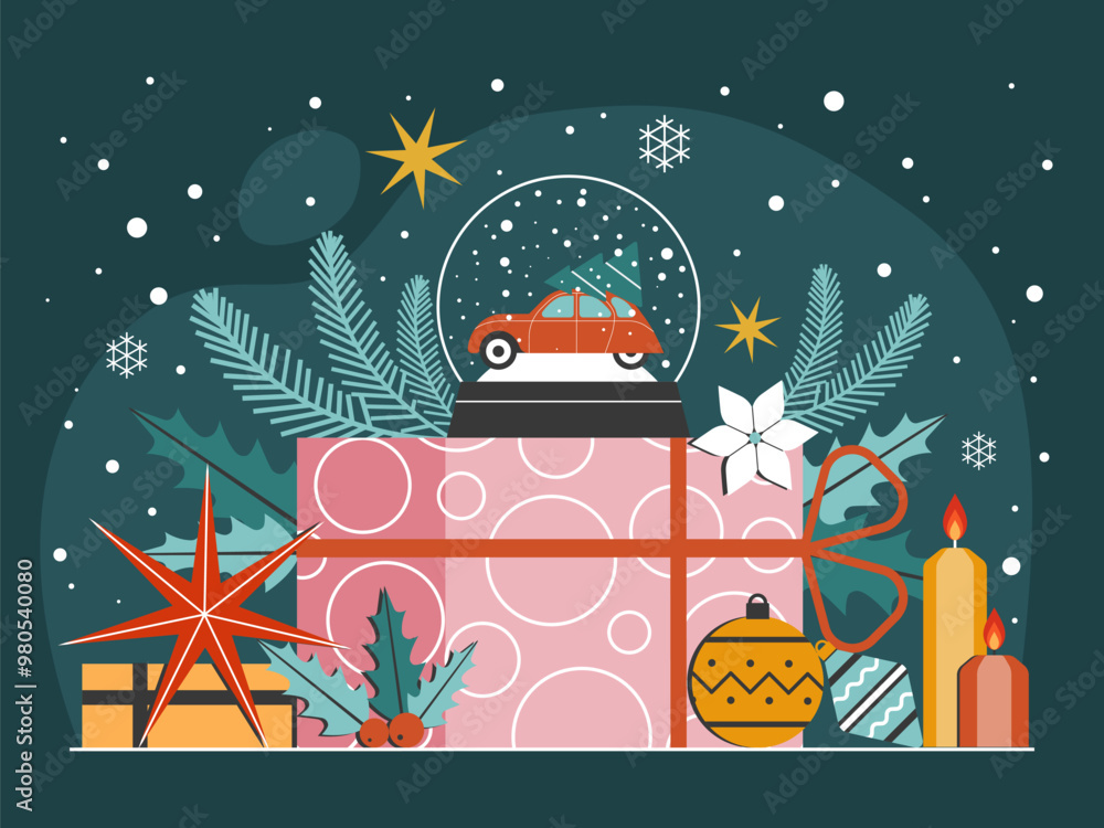 Merry Christmas and New Year Greeting Design