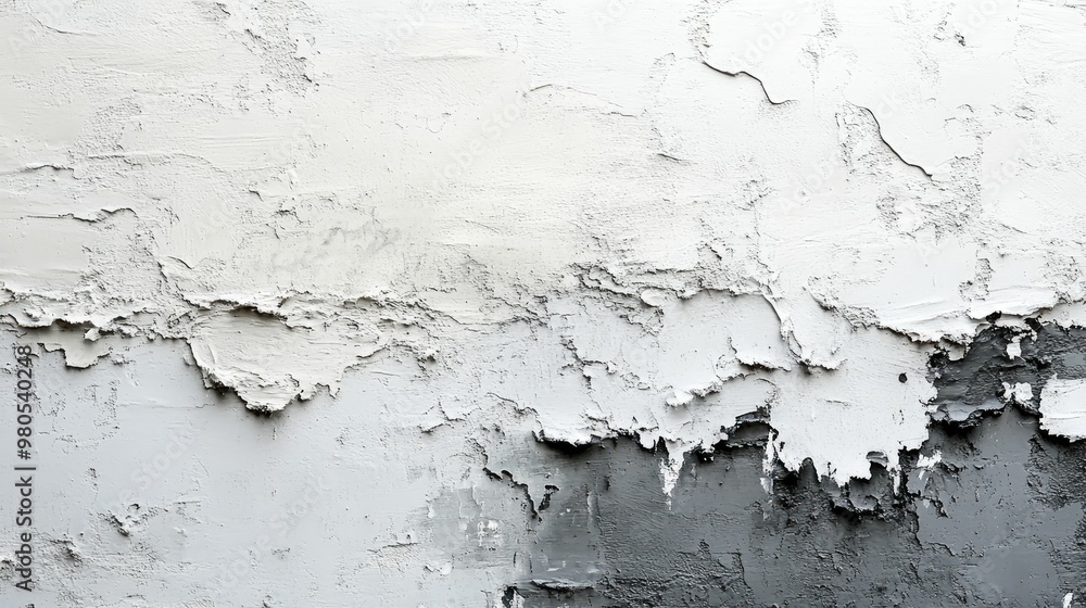 Obraz premium Textured wall with peeling paint in shades of white and gray.