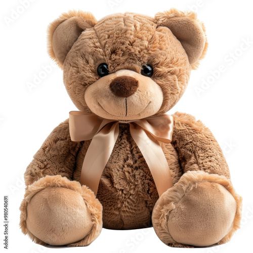 Cute Teddy Bear with Bow Isolated on Transparent or White Background, PNG