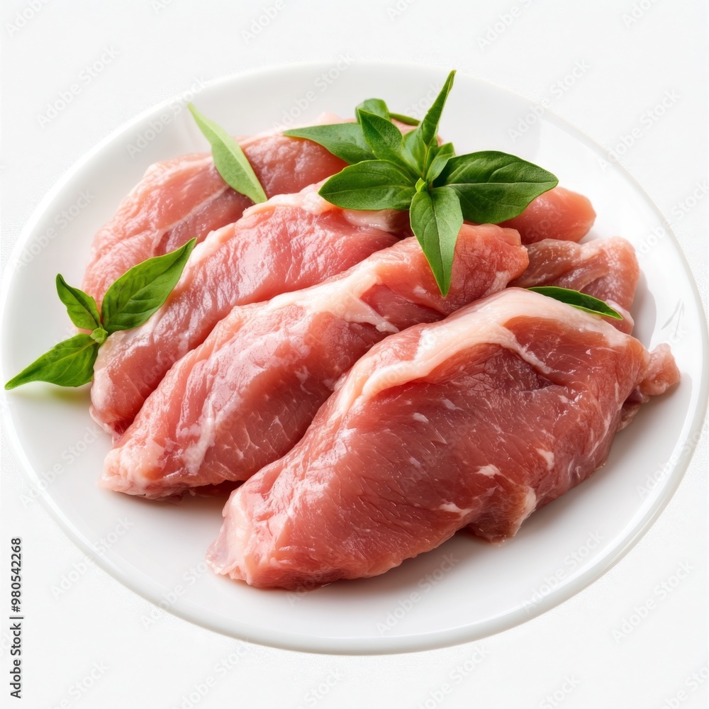 There are a few fresh pieces of raw duck meat on the plate There are a few fresh pieces of raw duck meat on the plate