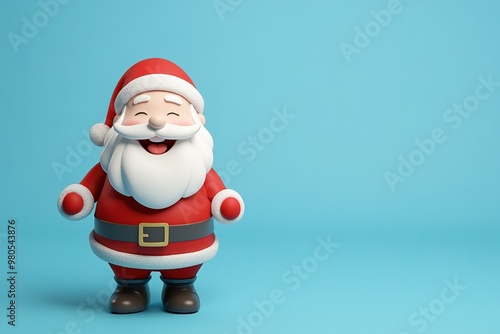 Happy Santa Claus on blue background, holiday joy