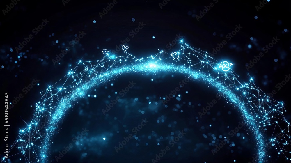 Fototapeta premium Compatibility visualized as zodiac signs forming a glowing bridge between two galaxies