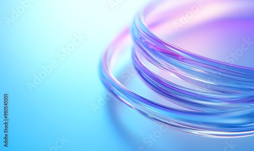 Blue and purple Abstract glass shape with colorful refraction effect, background with curved lines, a light blue and sky-blue gradient, illustration wallpaper, Transparency,