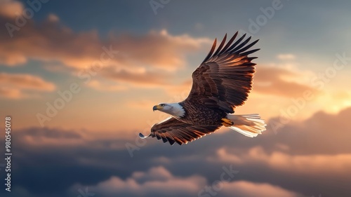 Wallpaper Mural Eagle soaring through fiery sky, wings outstretched. Torontodigital.ca