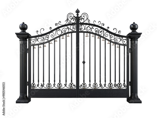 PNG IMAGES, Ornate wrought iron gate design, Transparent background. photo