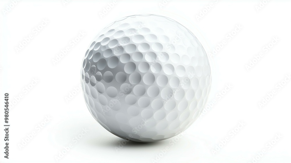 Close-Up of Golf Ball Isolated on White Background Highlighting Its Textured Surface Close-Up of Golf Ball Isolated on White Background Highlighting Its Textured Surface