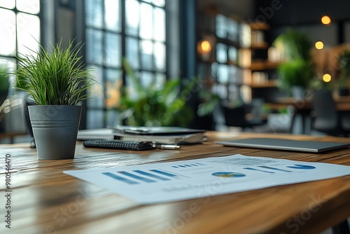 Wallpaper Mural Modern Office Desk with Charts  Laptop  and Plant Torontodigital.ca